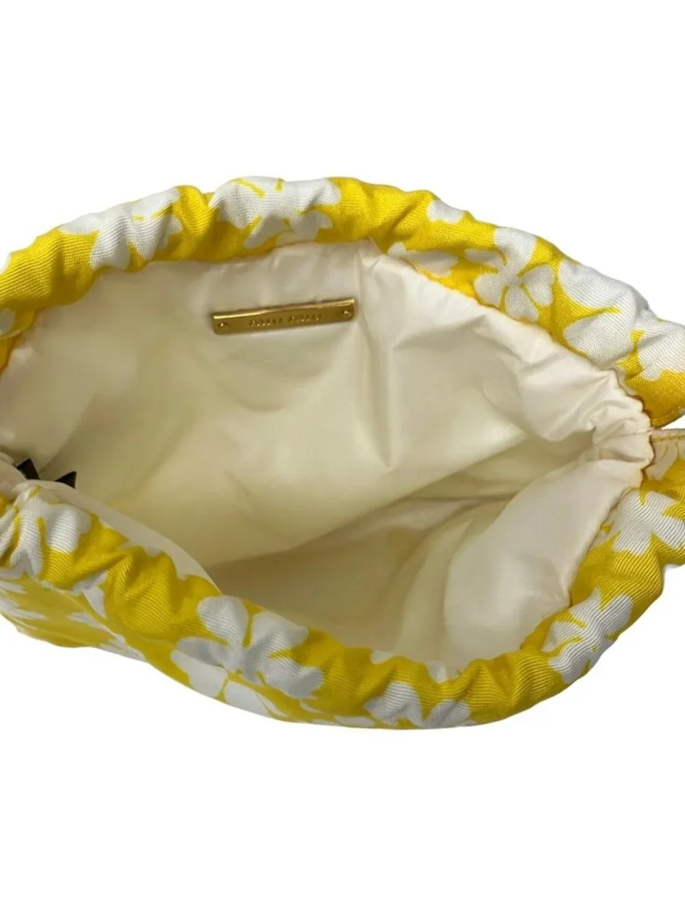 Miu Miu Pouch Yellow White Floral Drawstring Re-Nylon Leather